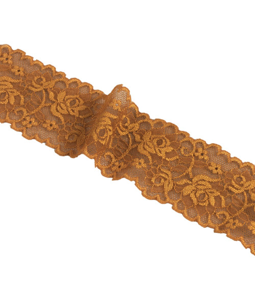 Dentelle élastique fleurs 62mm marron chocolat au mètre