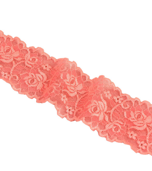 Dentelle élastique fleurs 62mm saumon au mètre