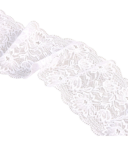 Dentelle élastique fleurs 102mm blanc au mètre