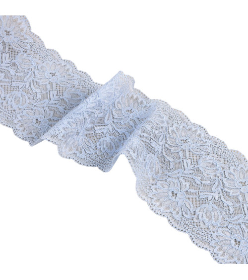 Dentelle élastique fleurs 102mm bleu clair au mètre