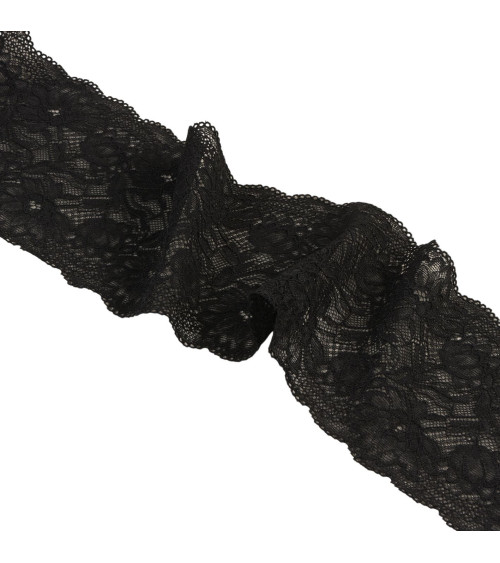 Elastic lace flowers 102mm black per meter