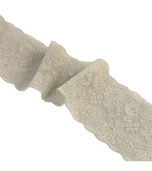 Elastic lace flowers 102mm medium gray per meter