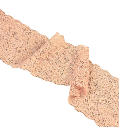 Elastic lace flowers 102mm beige per meter