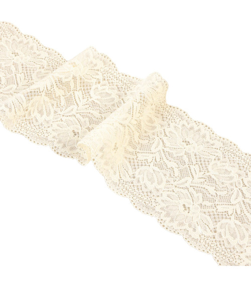 Elastic lace flowers 102mm ecru per meter