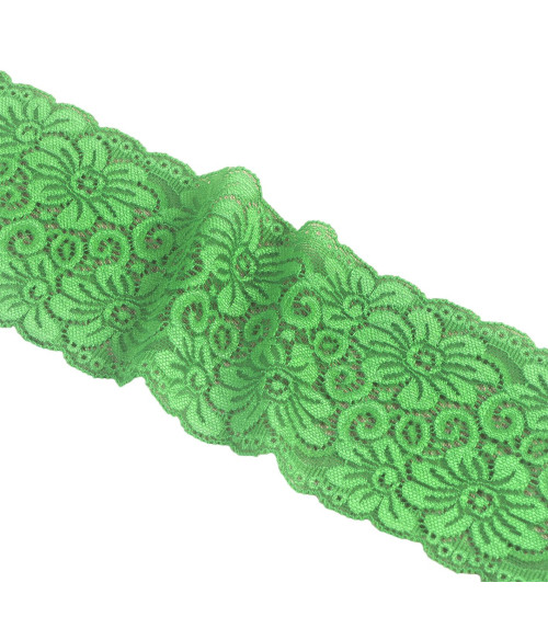 Elastic lace flowers 85mm dark green per meter