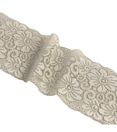 Elastic lace flowers 85mm medium gray per meter