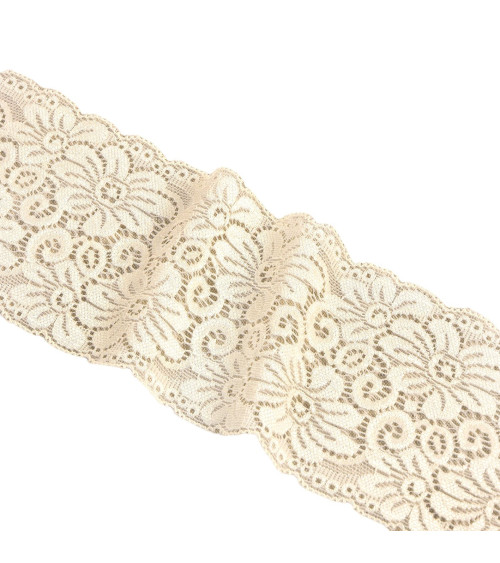 Elastic lace flowers 85mm ecru per meter