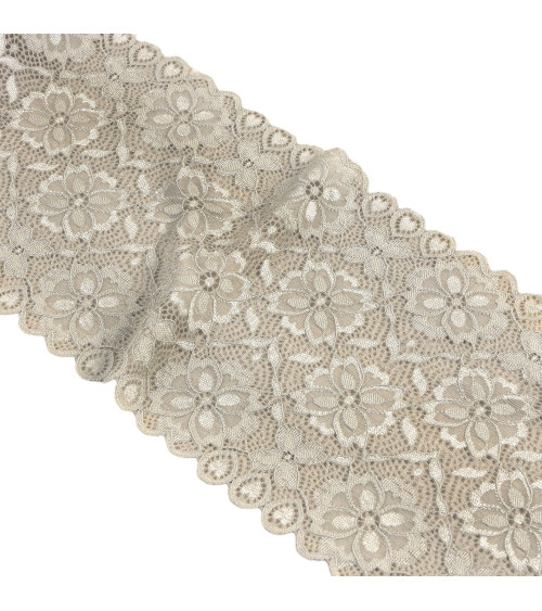 Elastic lace flowers 180mm medium gray per meter