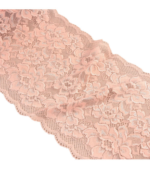 Elastic lace flowers 230mm salmon per meter