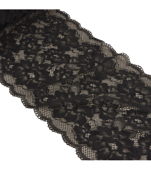 Elastic lace flowers 230mm black per meter