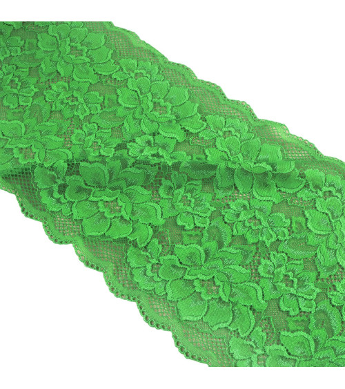 Dentelle élastique fleurs 230mm vert au mètre