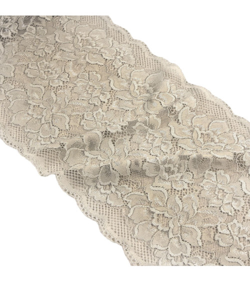 Elastic lace flowers 230mm medium gray per meter