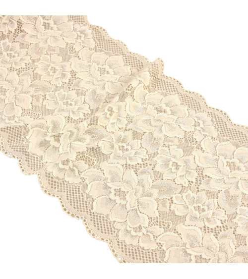 Elastic lace flowers 230mm ecru per meter