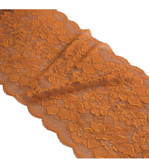 Elastic lace flowers 230mm rust by the meter