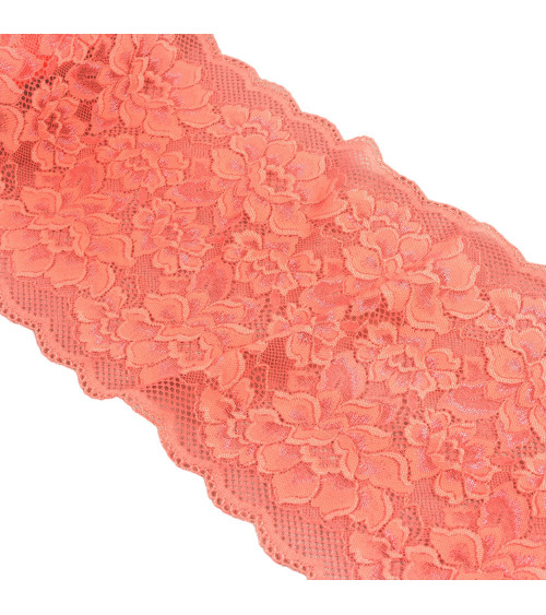 Dentelle élastique fleurs 230mm saumon foncé au mètre