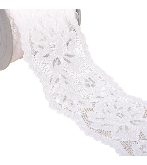 Elastic lace between two flowers 110mm white per meter