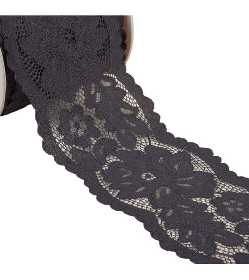 Elastic lace between two flowers 110mm black per meter