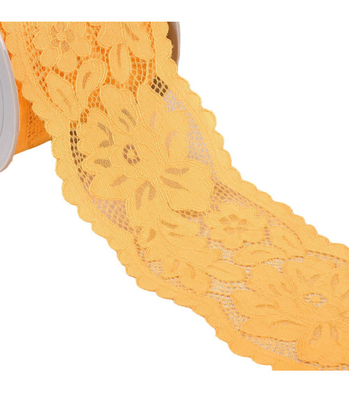 Elastic lace between two flowers 110mm gold per meter