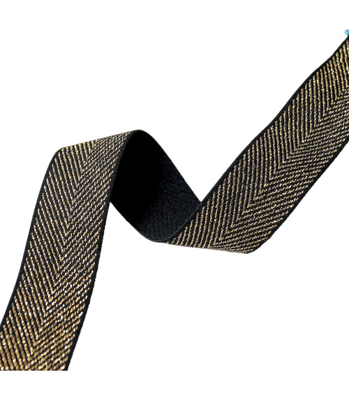 32mm black metallic chevron elastic by the meter