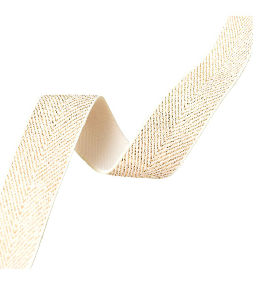 32mm ecru/gold metallic chevron elastic by the meter