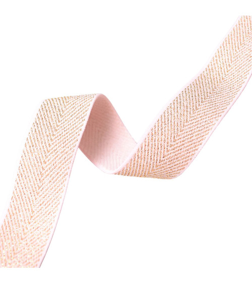 32mm pink/gold metallic chevron elastic by the meter