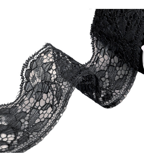 Rachel lace flowers 60mm black per meter