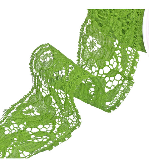 Rachel lace flowers 60mm anise green by the meter