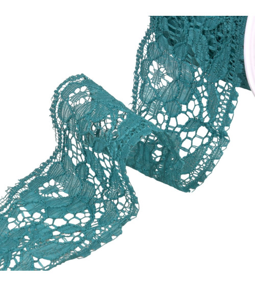 Rachel lace flowers 60mm petrol blue per meter