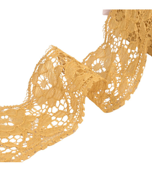 Rachel lace flowers 60mm mustard by the meter