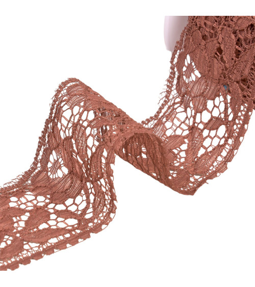 Rachel lace flowers 60mm chocolate brown per meter