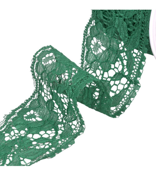 Rachel lace flowers 60mm bottle green per meter