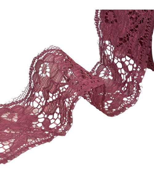 Rachel lace flowers 60mm plum per meter