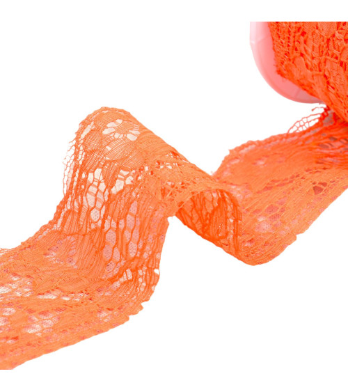 Rachel lace flowers 60mm neon orange per meter