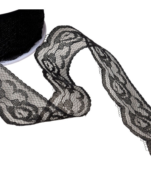 Rachel Roses Lace 28mm Black Per Meter