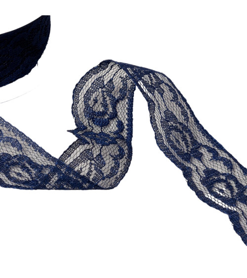 Rachel Roses Lace 28mm Navy Blue By The Meter