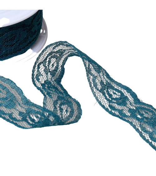 Rachel roses lace 28mm petrol blue by the meter