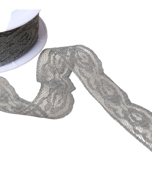 Rachel Roses Lace 28mm Medium Grey By The Meter