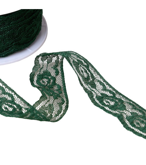 Rachel Roses Lace 28mm Bottle Green By The Meter