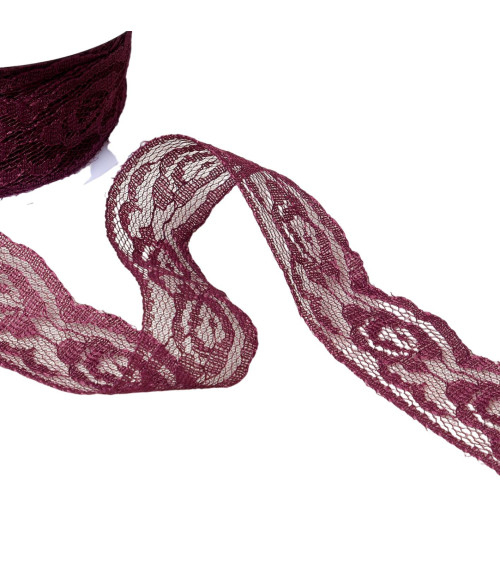 Rachel Roses Lace 28mm Plum by the meter