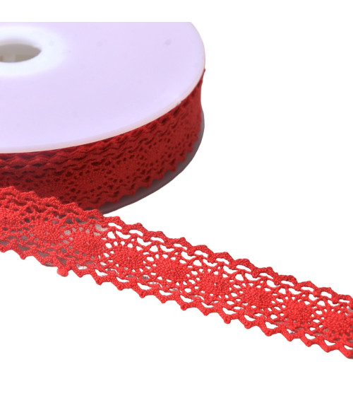 Cotton lace between two "turtles" 23mm red by the meter