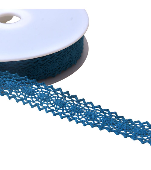 Cotton lace between two "turtles" 23mm duck blue by the meter