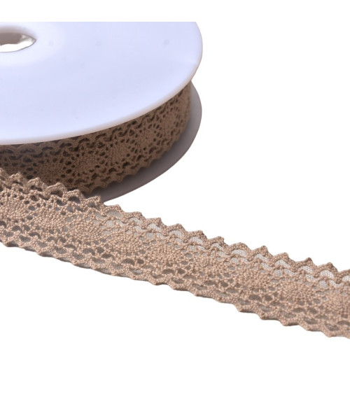 Dentelle coton entre deux "tortue" 23mm taupe au mètre