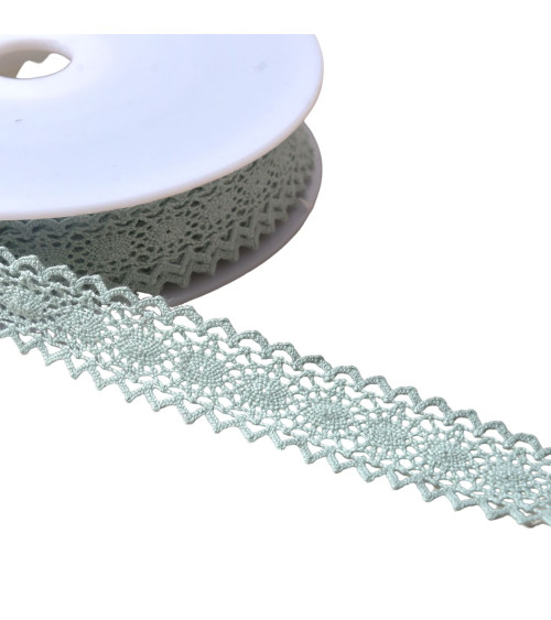 Dentelle coton entre deux "tortue" 23mm vert amande au mètre