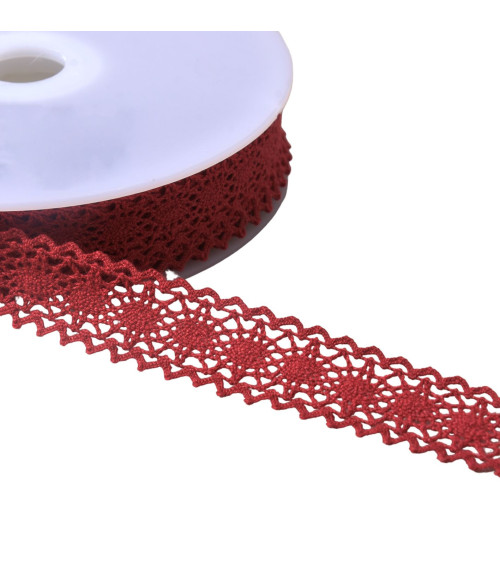 Cotton lace between two "turtles" 23mm burgundy by the meter