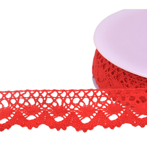 Dentelle coton couronne 30mm rouge au mètre