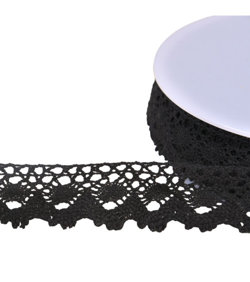 Dentelle coton couronne 30mm noir au mètre