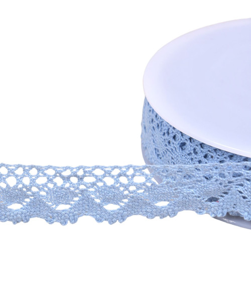 Dentelle coton couronne 30mm bleu lavande au mètre