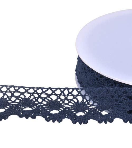 Dentelle coton couronne 30mm bleu marine au mètre