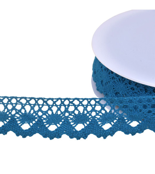 Dentelle coton couronne 30mm bleu canard au mètre