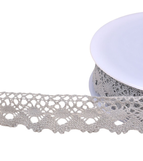 Cotton lace crown 30mm light gray by the meter